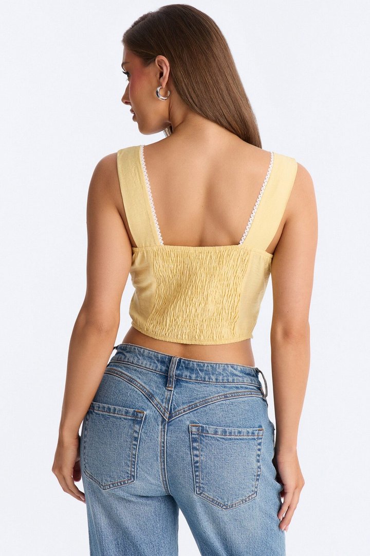 Extra Adorable Smocked Linen Corset - Butter Yellow