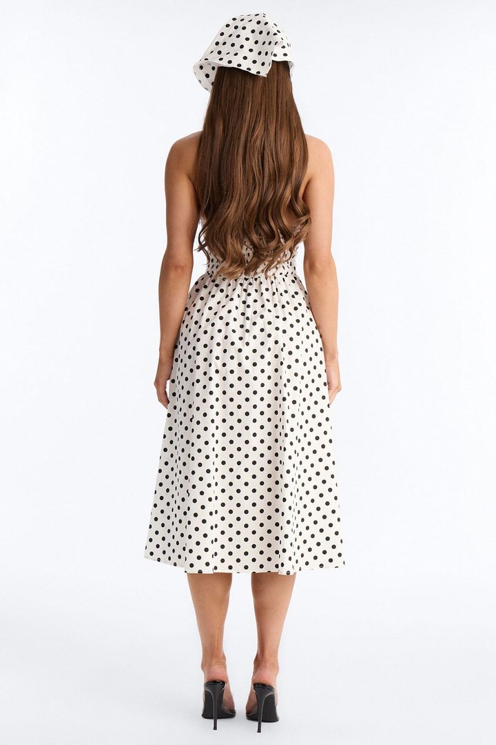 Darla Halter Polka Dot Midi Dress - White/Black