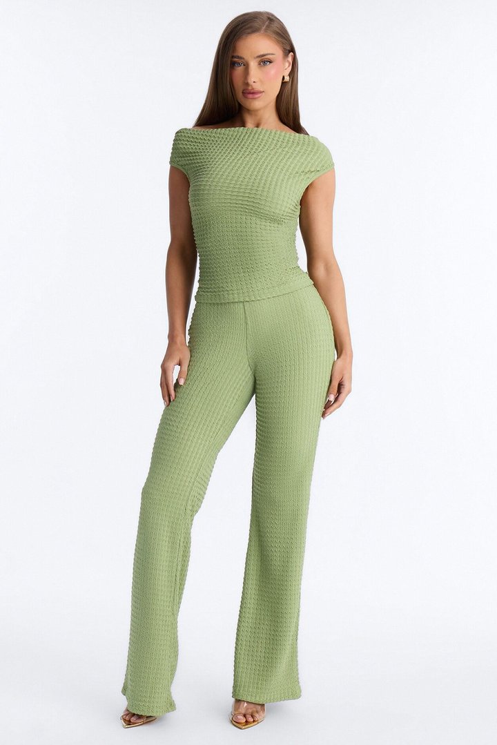 Sadie Textured Off Shoulder Pant Set - Sage