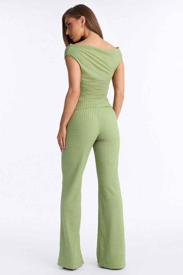 Sadie Textured Off Shoulder Pant Set - Sage