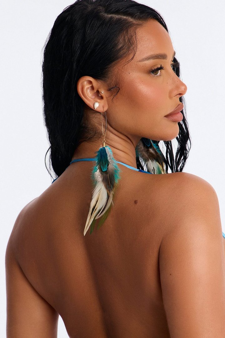 Whispering Feathers Earrings - Blue/combo