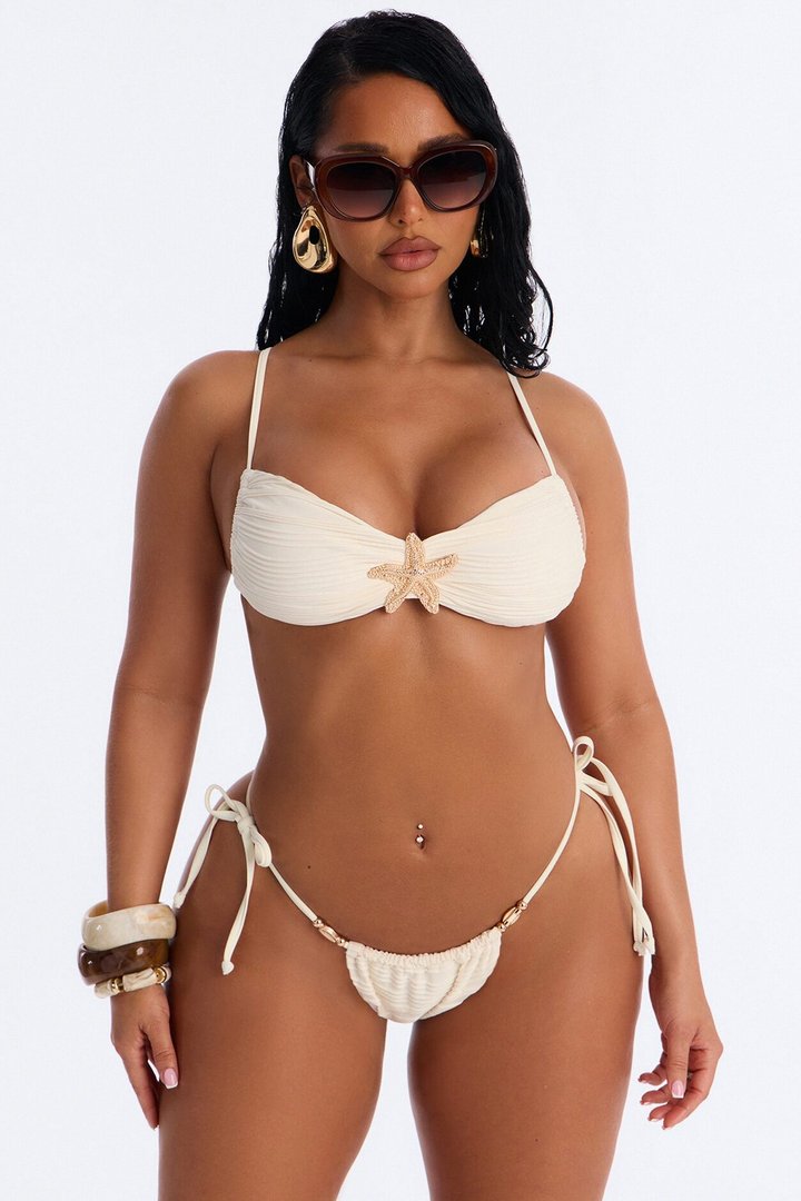 At The Beach Bar Textured Hardware Starfish Beads 2 Piece Bikini - White