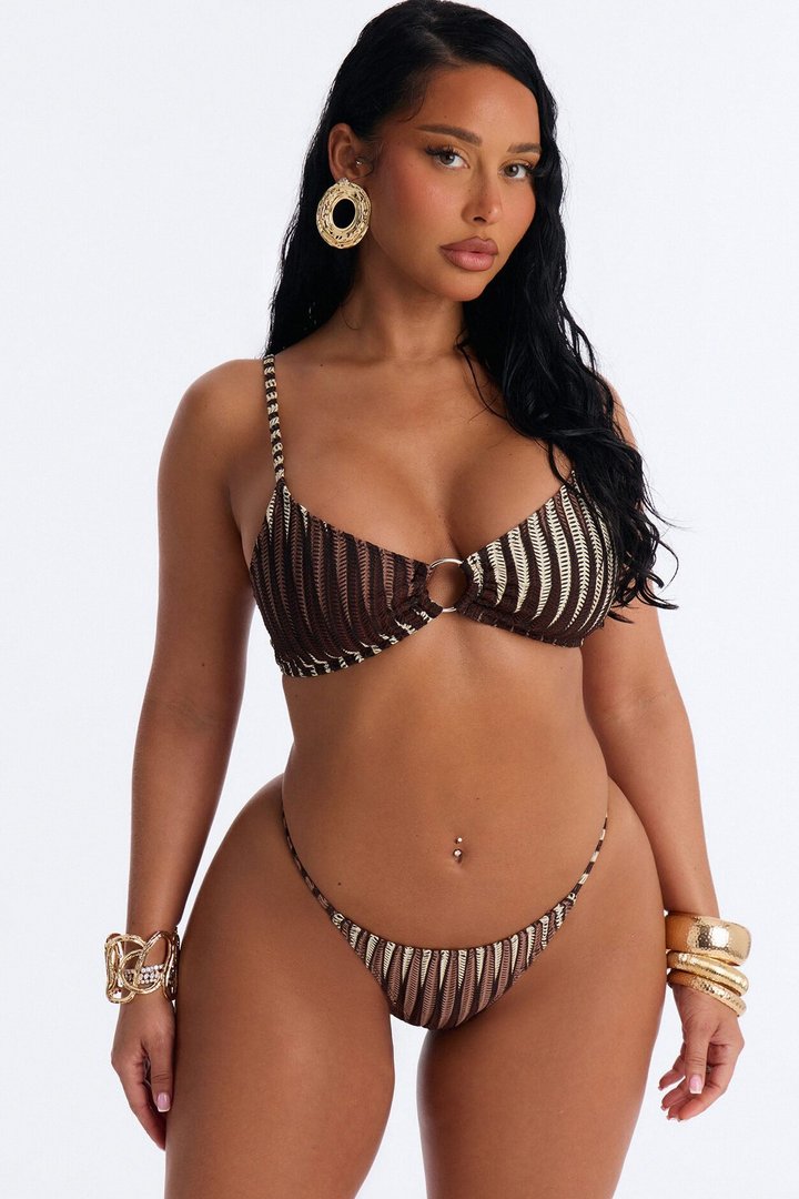 Marisa Striped Ombre 3 Piece Bikini & Skirt Sunsuit - Brown/combo