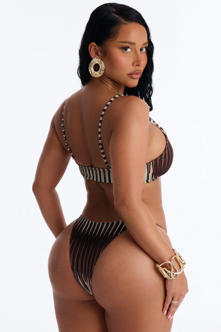 Marisa Striped Ombre 3 Piece Bikini & Skirt Sunsuit - Brown/combo