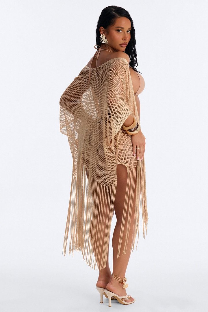 Paula Shimmer Fringe Swim Cover Up Kimono - Gold