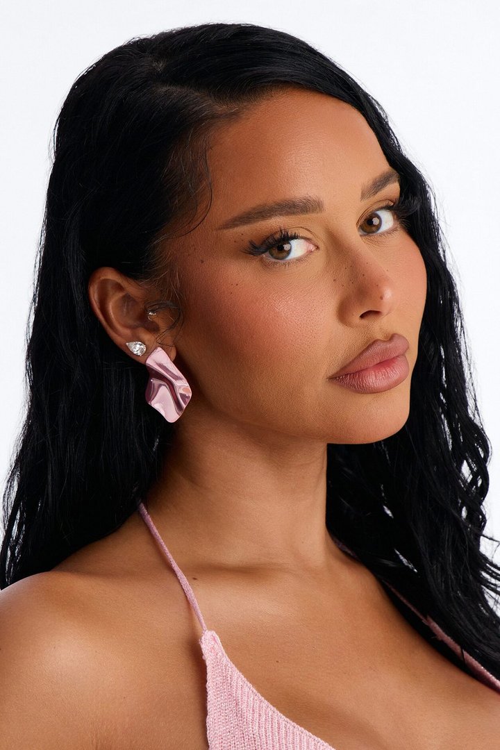 Slick Cut Abstract Drop Earrings - Pink
