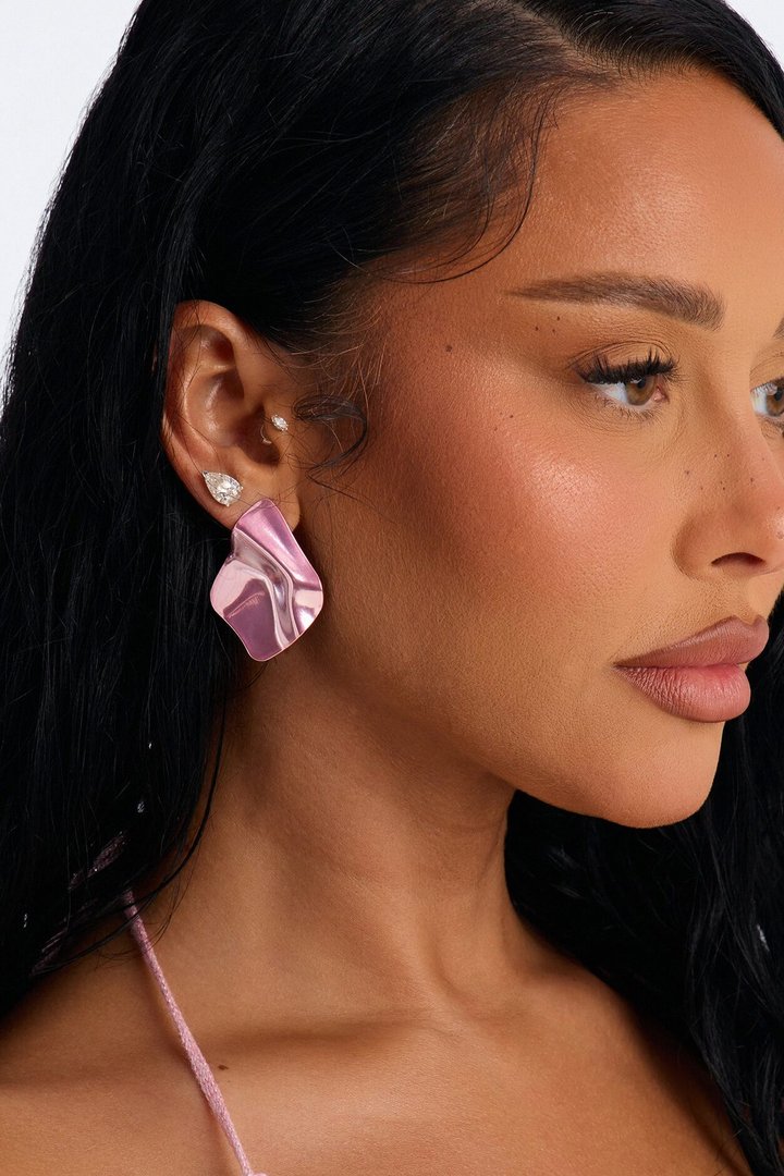 Slick Cut Abstract Drop Earrings - Pink