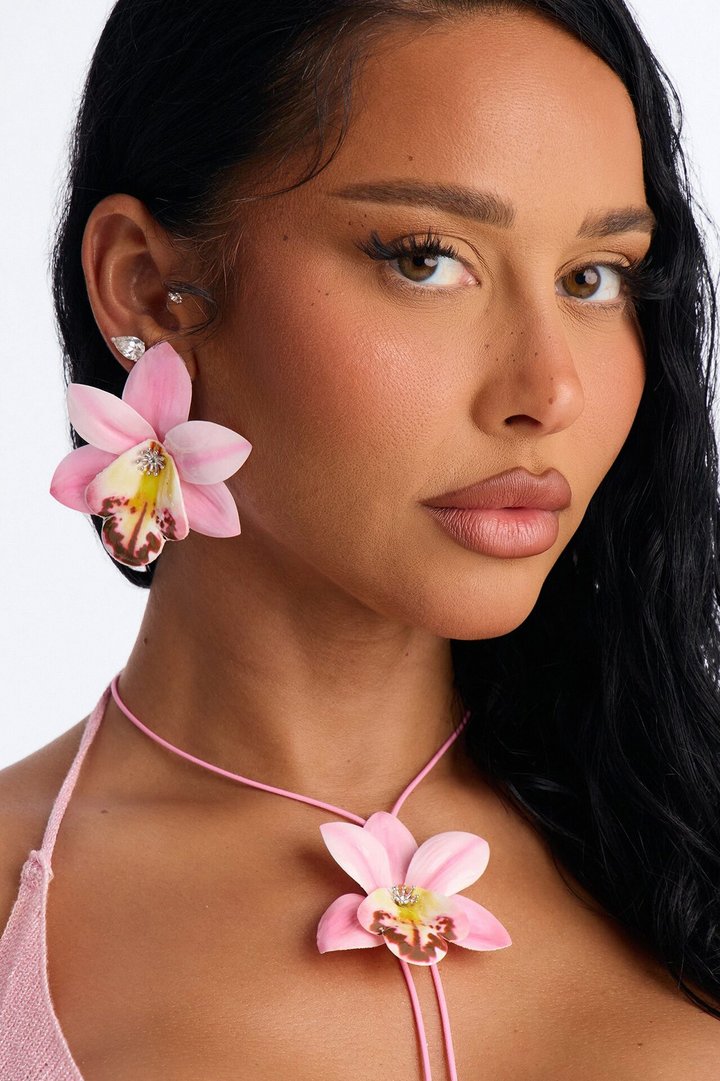 Luau Nights Necklace And Earring Set - Pink/combo