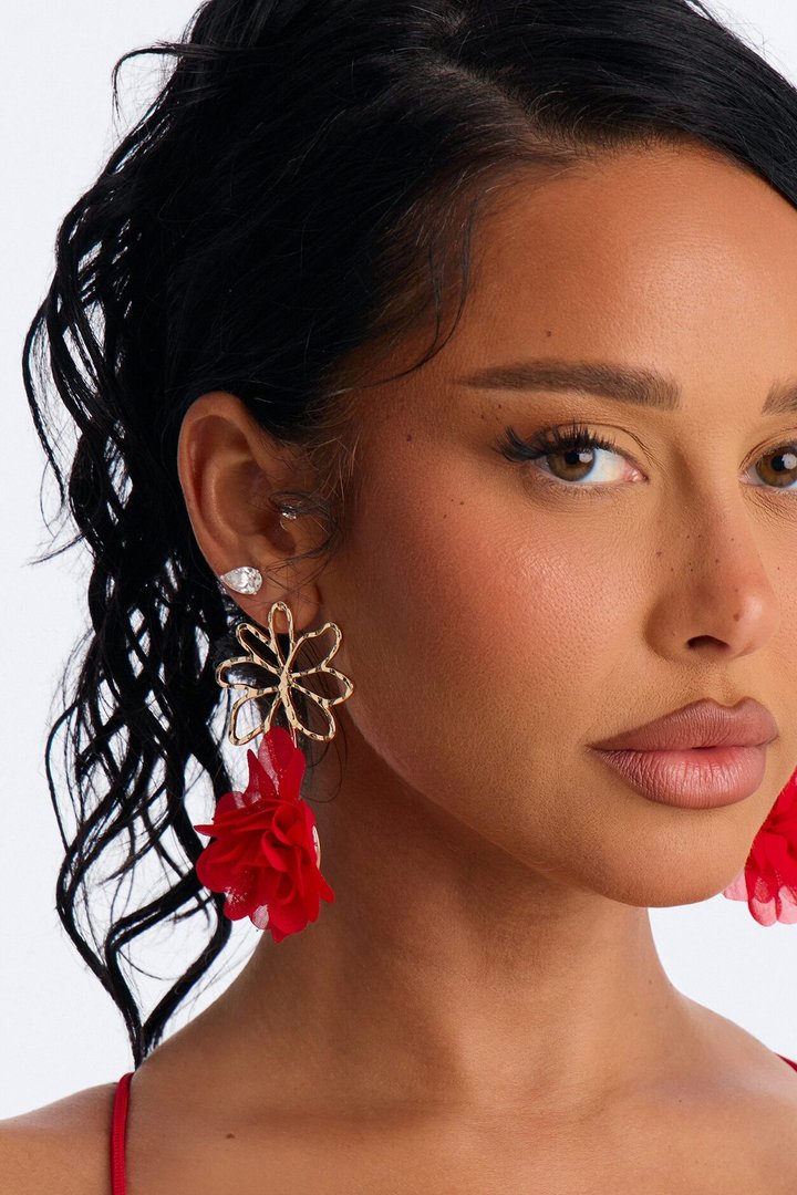 Love You So Ruffle Drop Earrings - Gold/Red