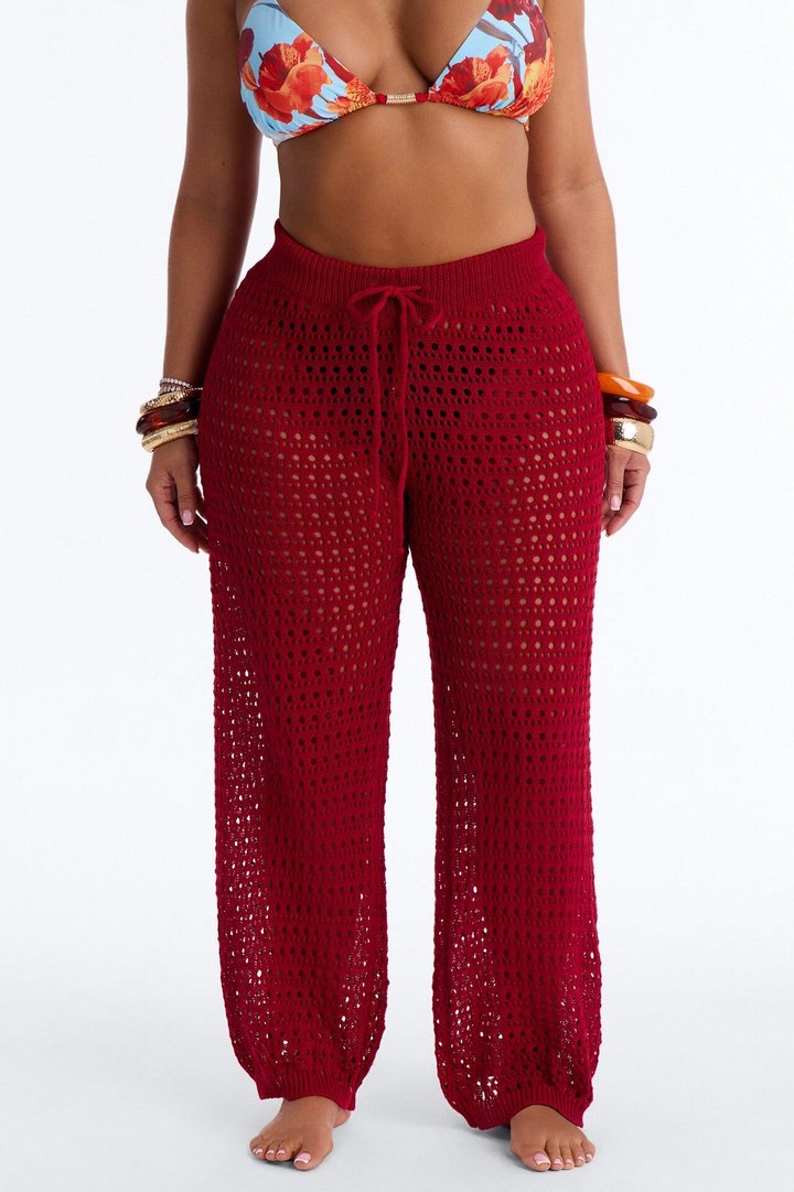 Temptress Textured Knit Swim Cover Up Pant - DarkRed