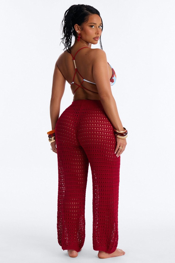 Temptress Textured Knit Swim Cover Up Pant - DarkRed