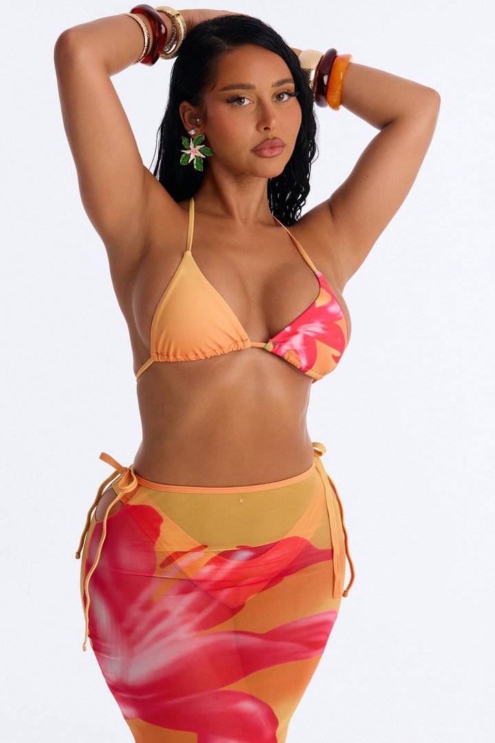 Molly Orchid 3 Piece Bikini & Skirt Sunsuit - Orange/combo