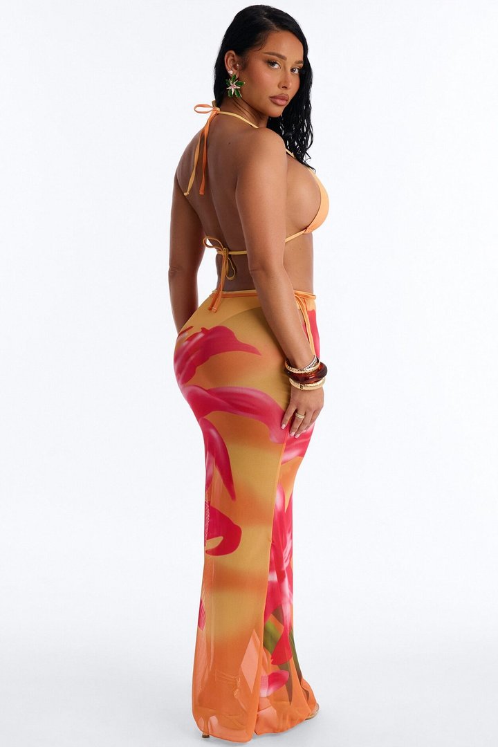 Molly Orchid 3 Piece Bikini & Skirt Sunsuit - Orange/combo