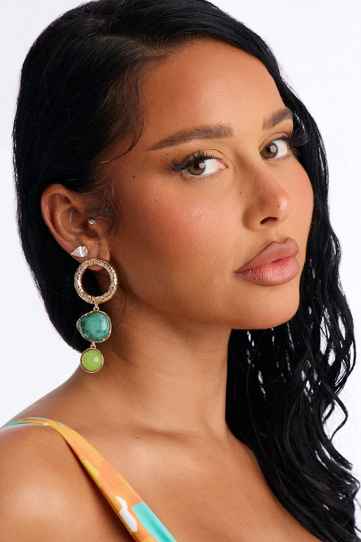 Sea Breeze Jeweled Drop Earrings - Gold/Green