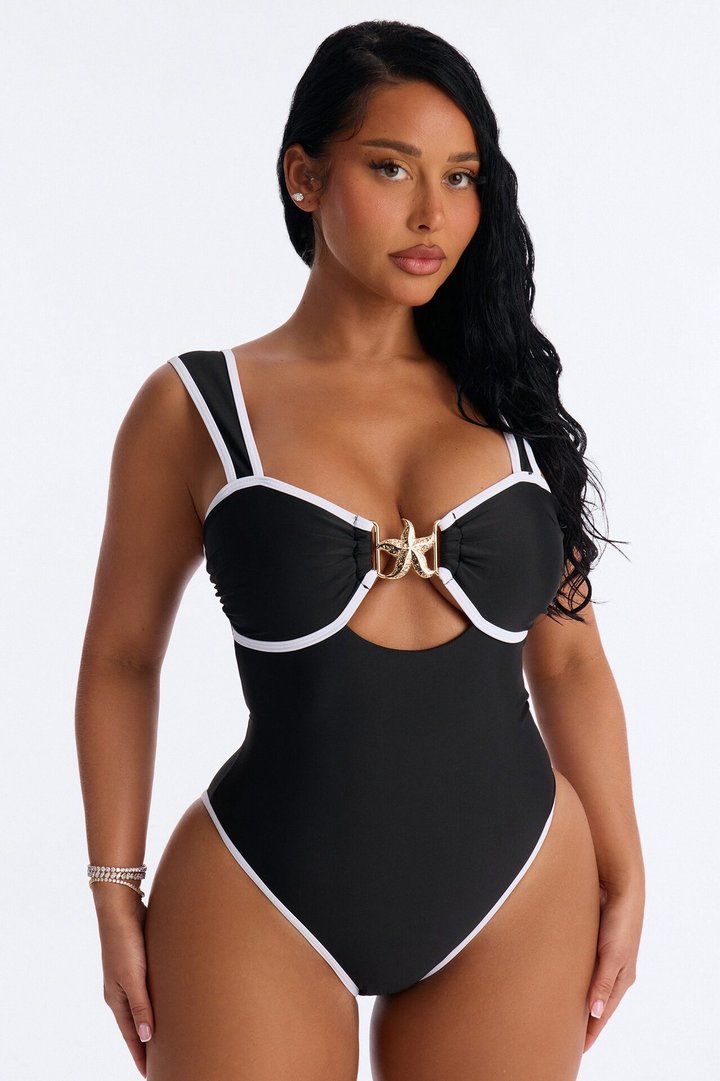 Noa 1 Piece Swimsuit & Cover Up Mini Skirt Sunsuit - Black/White