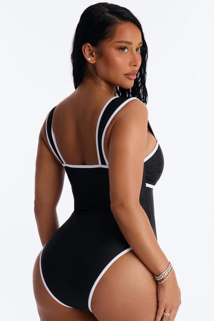 Noa 1 Piece Swimsuit & Cover Up Mini Skirt Sunsuit - Black/White