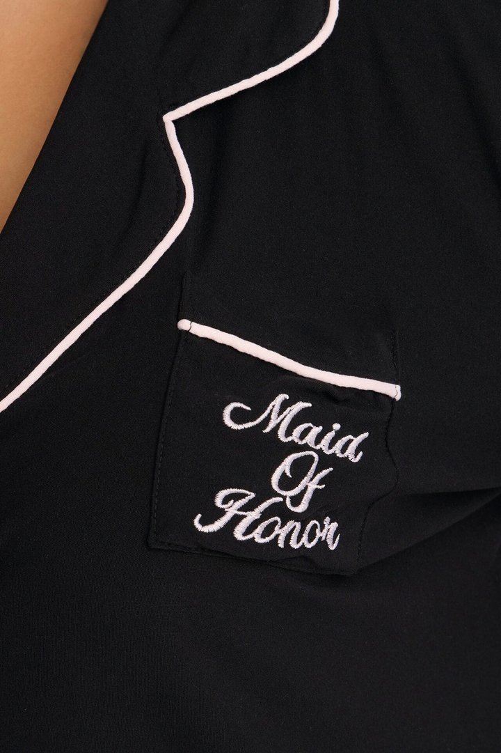 Maid Of Honor Time Notch Collar PJ Pant Set - Black/Pink