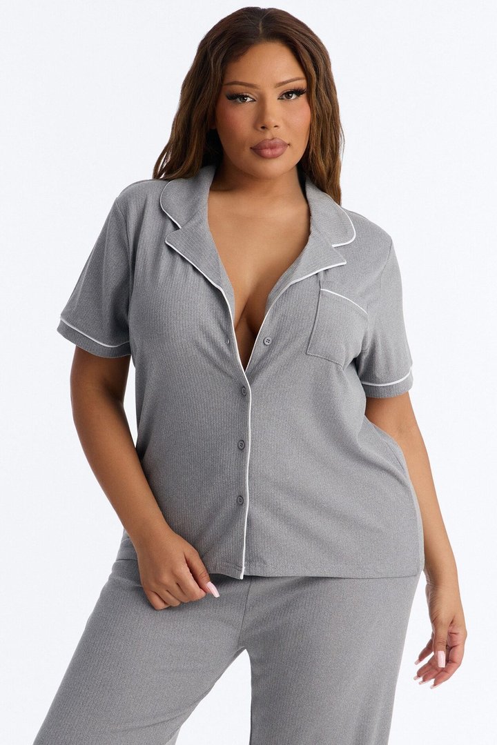 Chill Vibes Only Ribbed PJ Pant Set - Charcoal