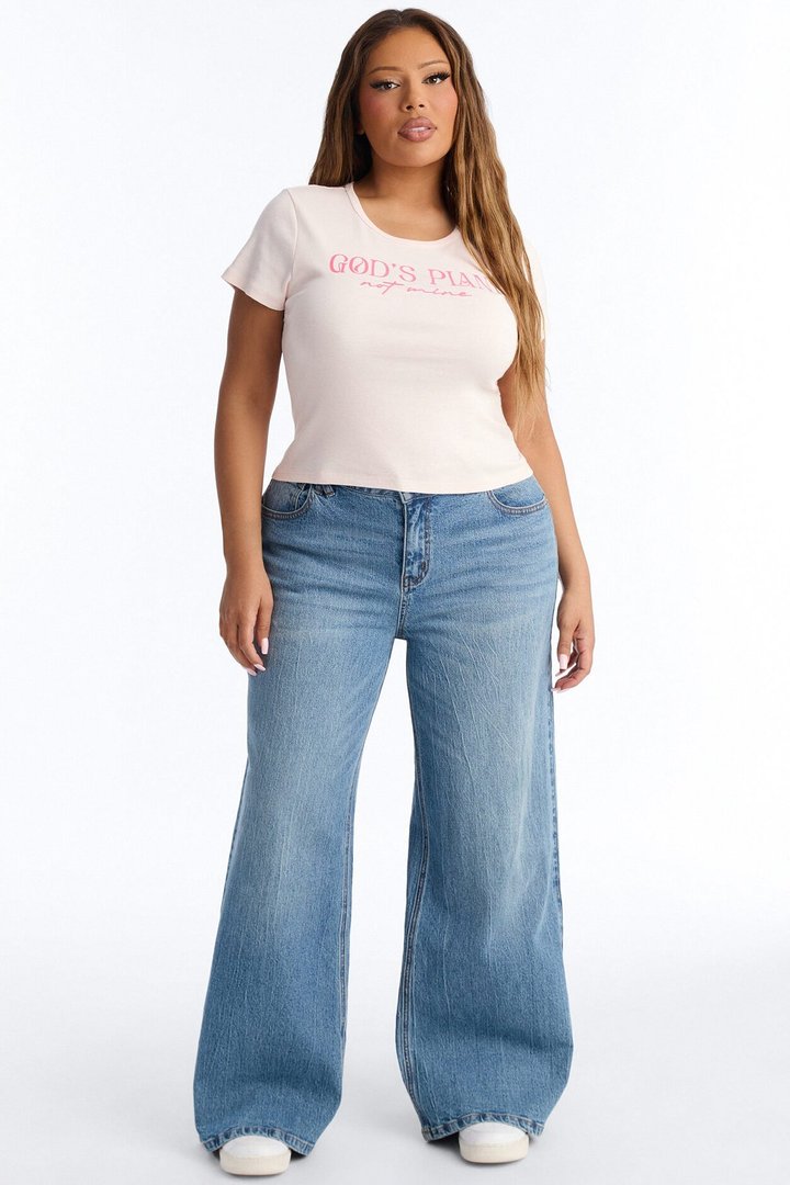 God's Plan Not Mine Baby Tee - Light Pink