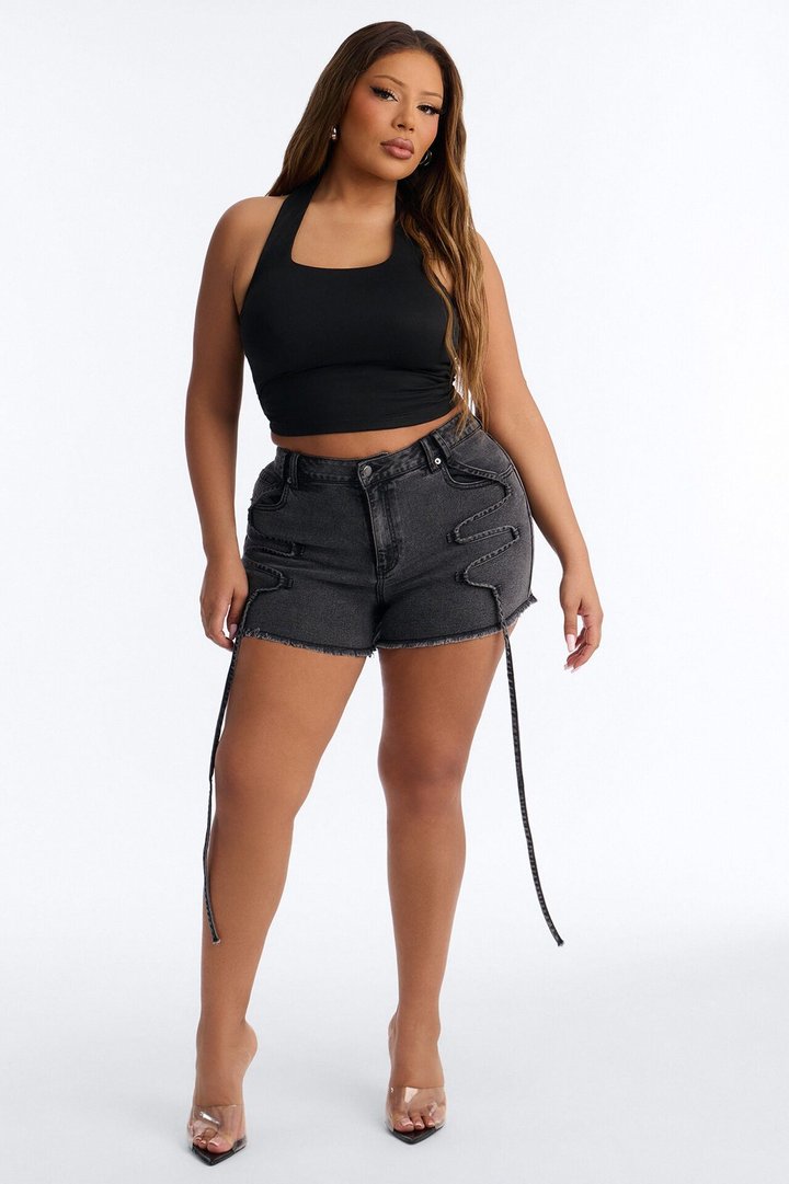 Loop Me In Stretch Denim Shorts - Black Wash