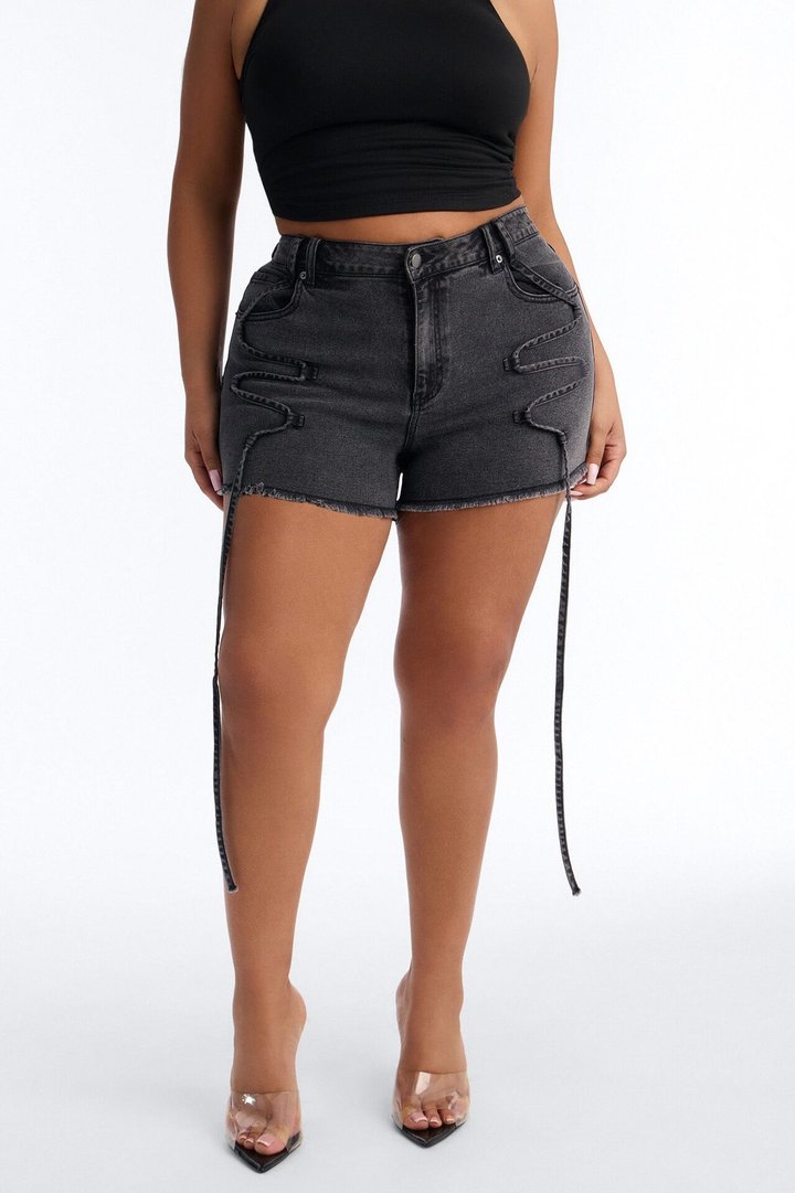 Loop Me In Stretch Denim Shorts - Black Wash