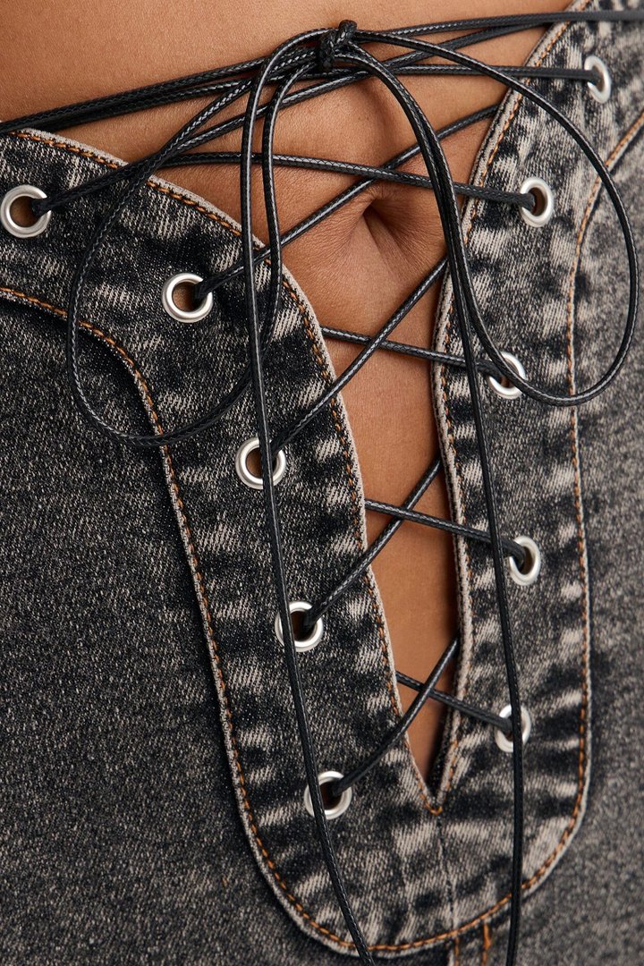 Run this Town Lace Up Washed Flared Pant - Black