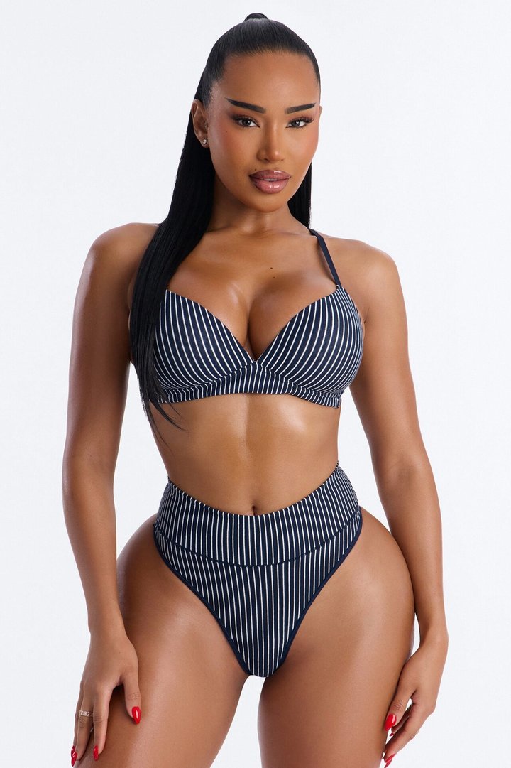Cotton Stretch Comfort High Waist Thong - Blue