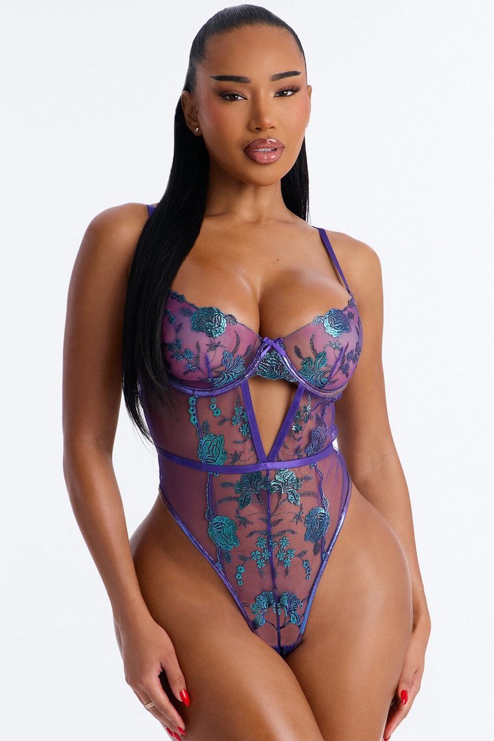 Missy Embroidered Sheer Underwire Teddy - Violet