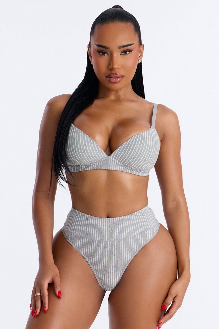 Cotton Stretch Comfort High Waist Thong - Grey