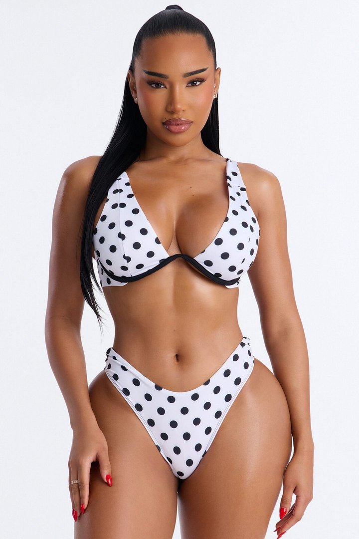 Beach Bar Polka Dot Contrast Underwire 2 Piece Bikini - White/Black