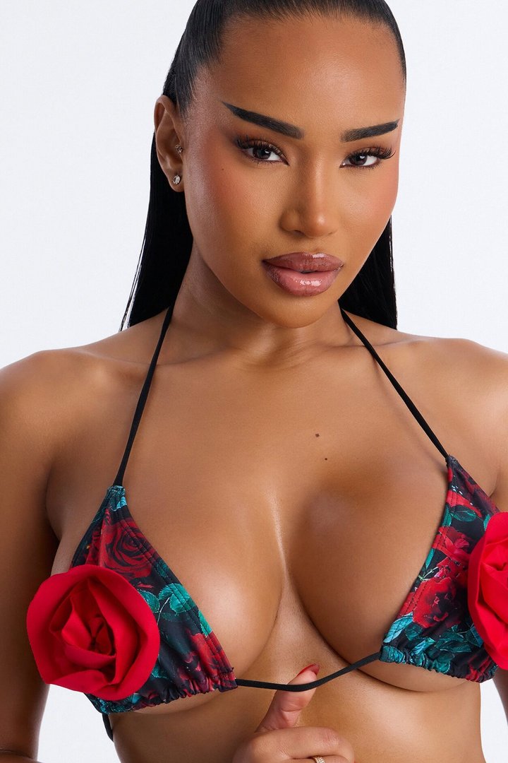 Sunset Type 3D Floral 2 Piece Bikini - Red/Black
