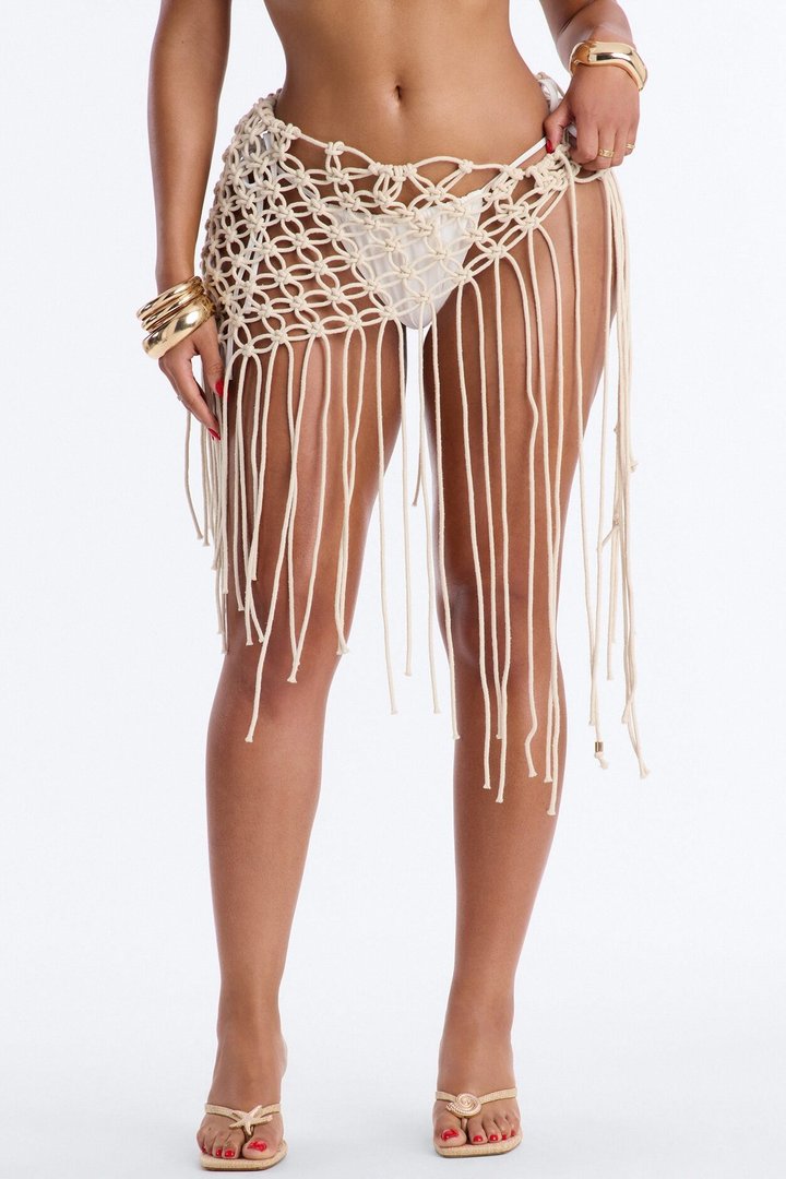 Claire Woven Swim Cover Up Mini Skirt - Cream