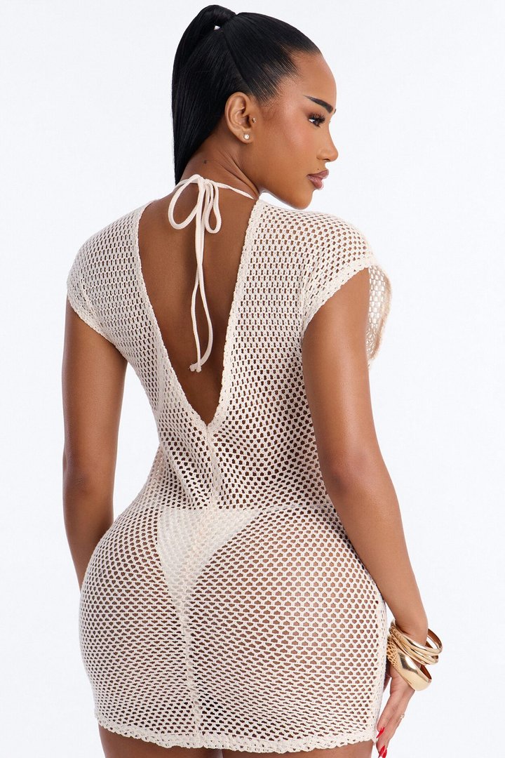 Heat Struck Short Sleeve Mini Swim Cover Up Dress - White