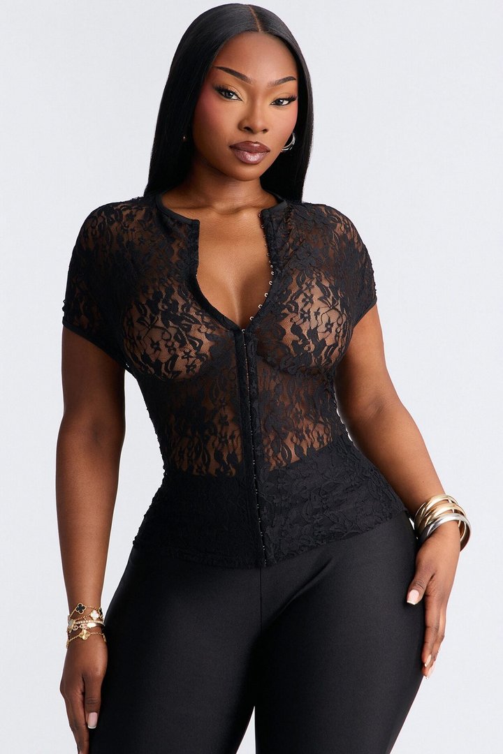 Lani Lace Mock Neck Cap Sleeve Top - Black