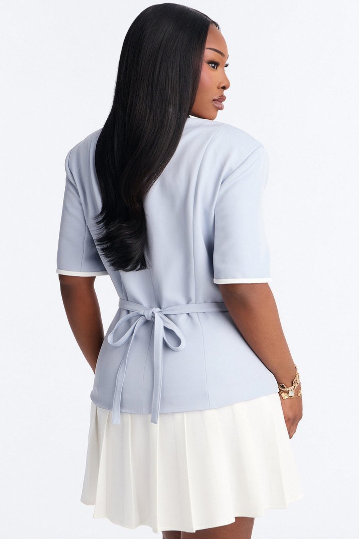 Claire Contrast Trim Mini Dress - Blue/combo