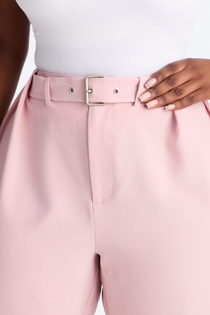 Saddle Up Belted Barrel Leg Trouser - Light Pink