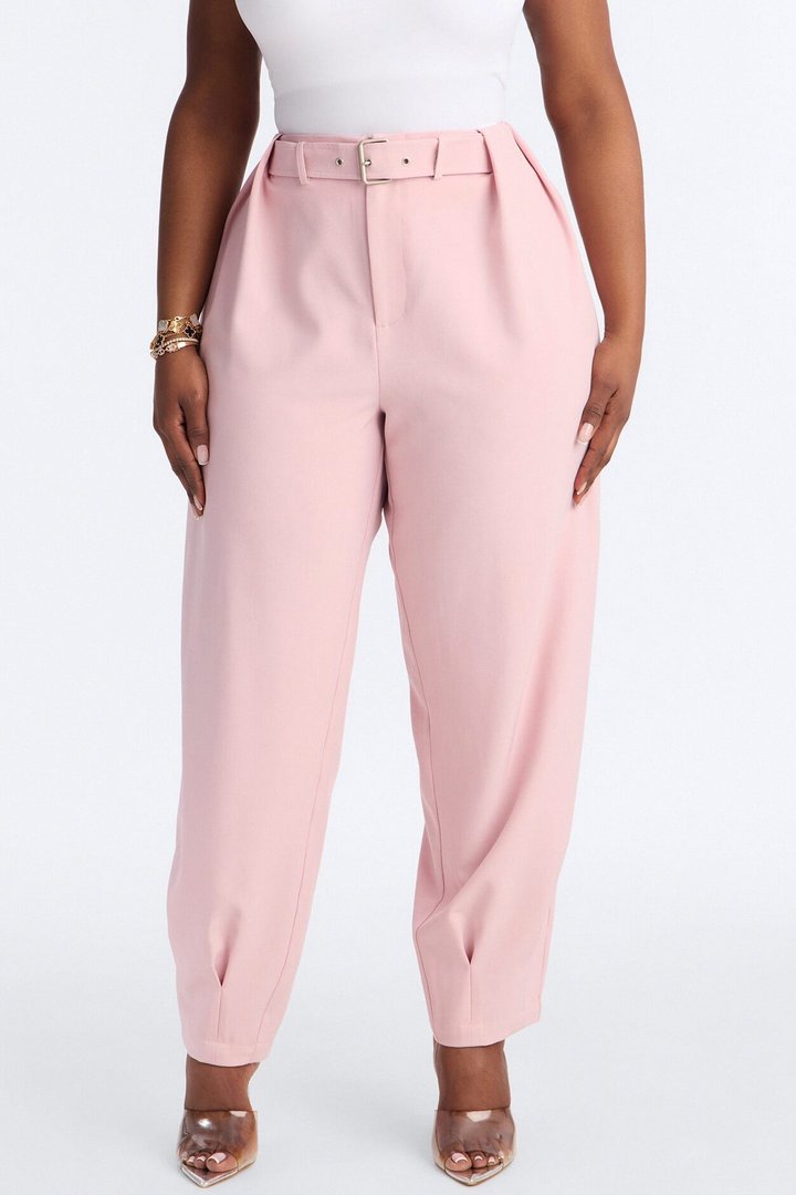 Saddle Up Belted Barrel Leg Trouser - Light Pink