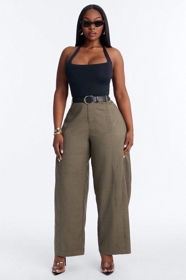 Maple Barrel Leg Belted Trouser - Olive