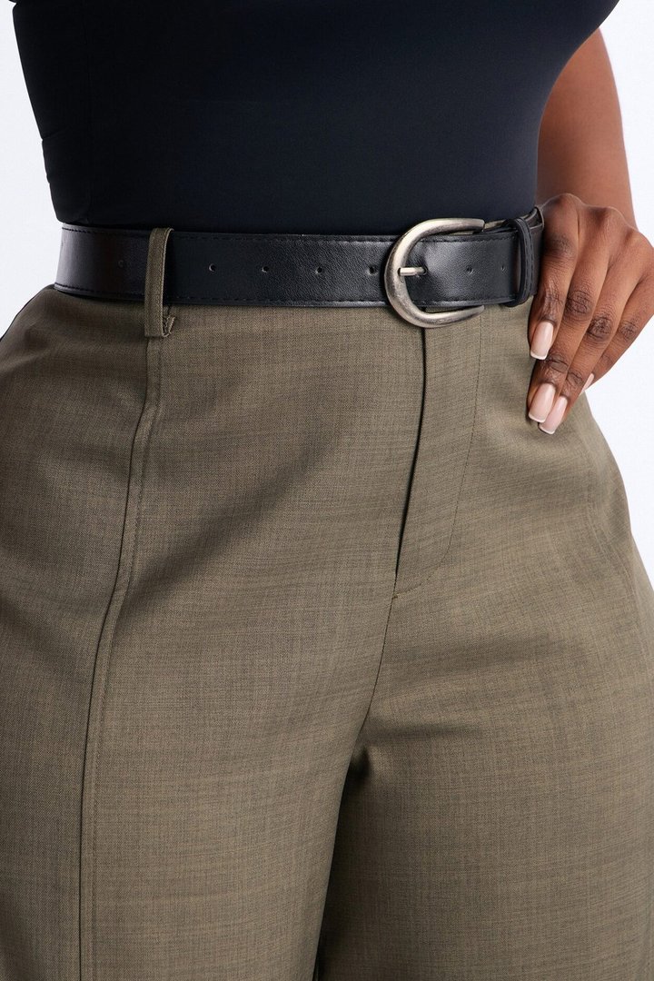 Maple Barrel Leg Belted Trouser - Olive