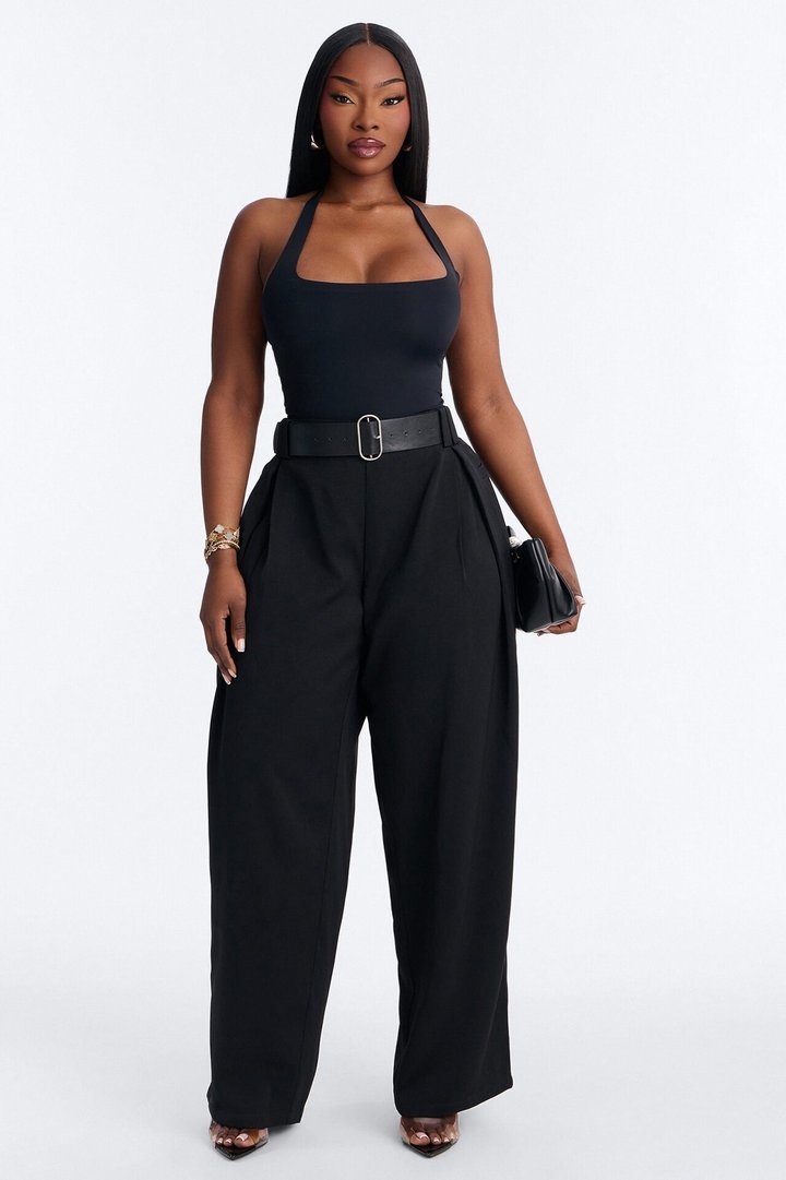 Diana Belted Wide Leg Pleated Trouser - Black