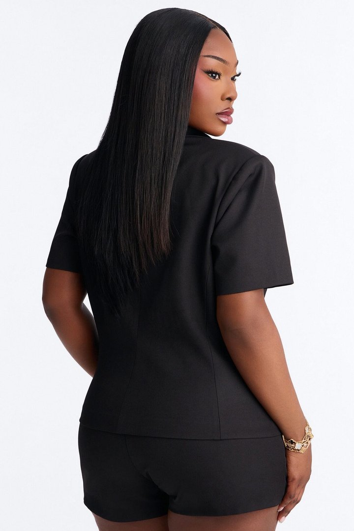 Your New Obsession Fitted Short Sleeve Blazer - Black