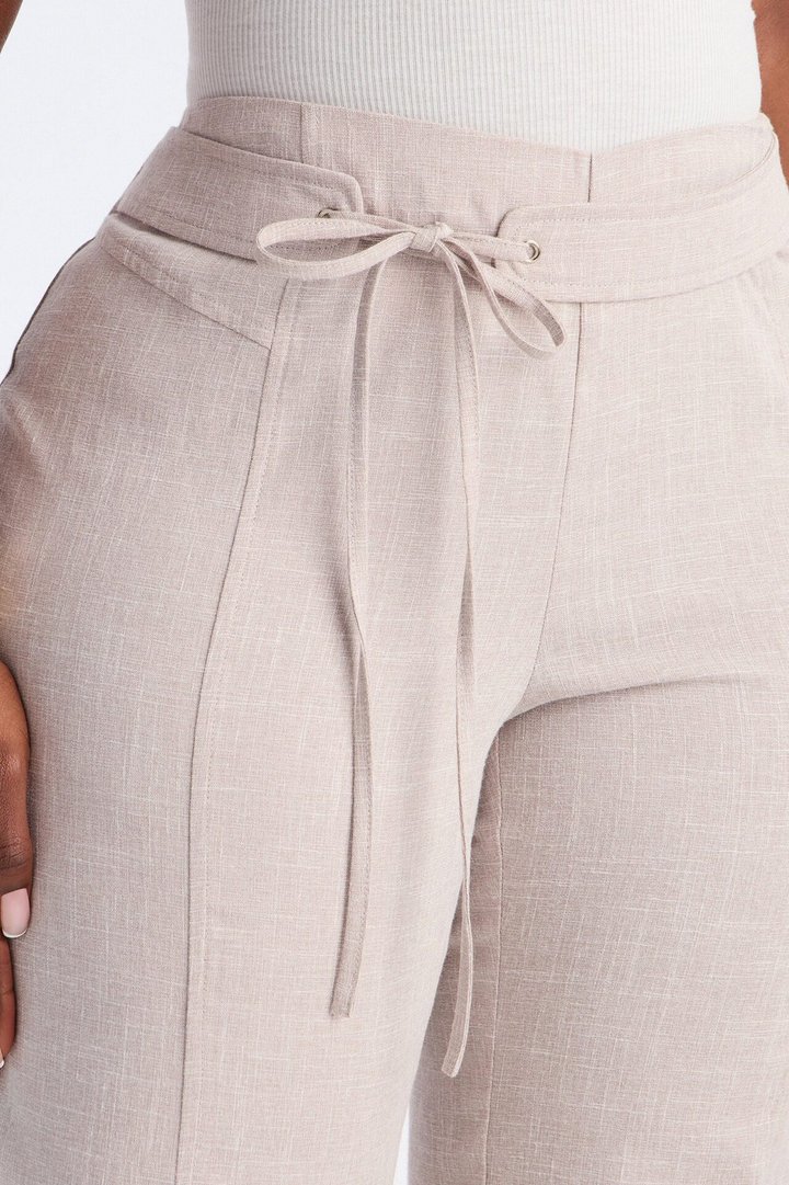 Seona Low Rise Tie Waist Straight Leg Pant - Stone