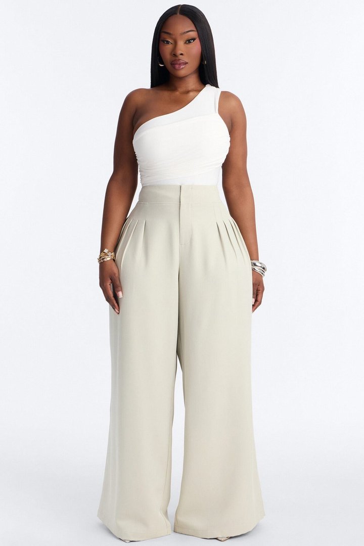 Adele Pleated Wide Leg Trouser Pant 33″ - Mint