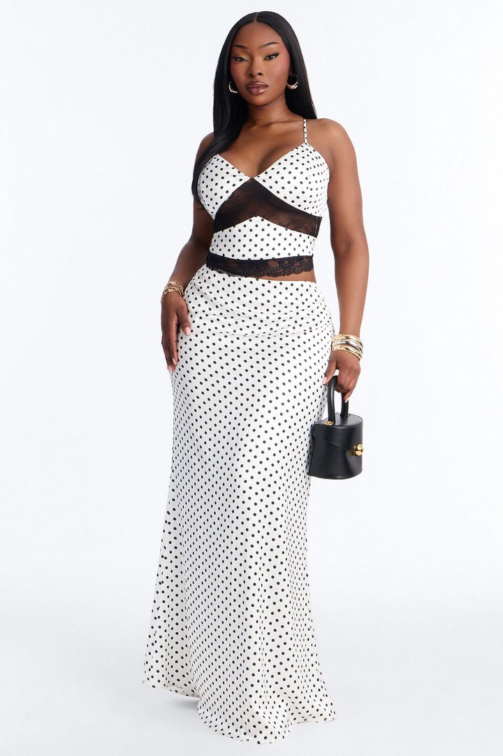 Juliette Polka Dot Laced Skirt Set - White/Black