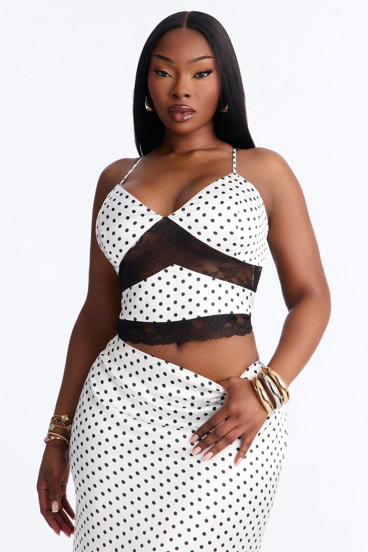 Juliette Polka Dot Laced Skirt Set - White/Black