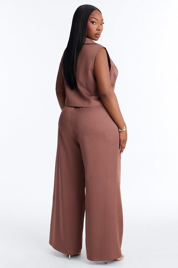 Polished Presence Vest Pant Set - Brown