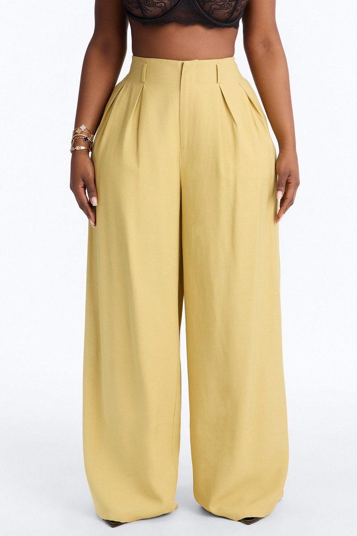 Elyse Linen High Rise Pleated Trousers - Honey