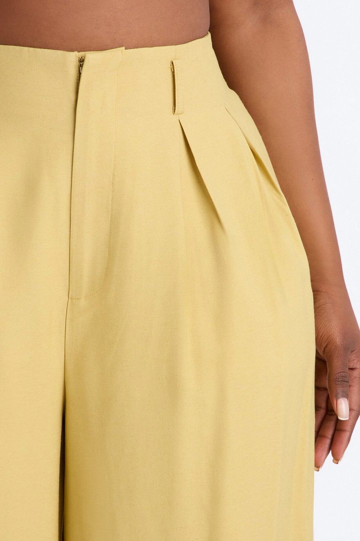 Elyse Linen High Rise Pleated Trousers - Honey