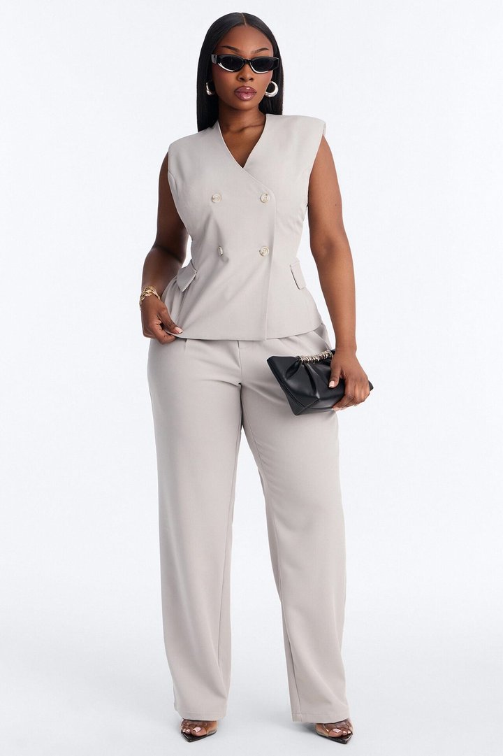 Everything in Order Double Breasted Sleeveless Fitted Blazer - Light Grey