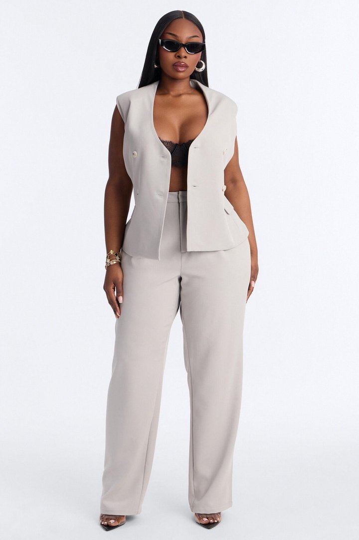 Everything in Order Pleated Straight Leg Trouser - Light Grey